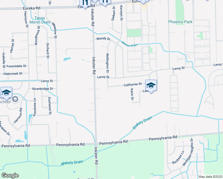 map of restaurants, bars, coffee shops, grocery stores, and more near 15993 Wellington Street in Taylor