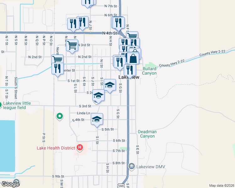 map of restaurants, bars, coffee shops, grocery stores, and more near 131 South H Street in Lakeview