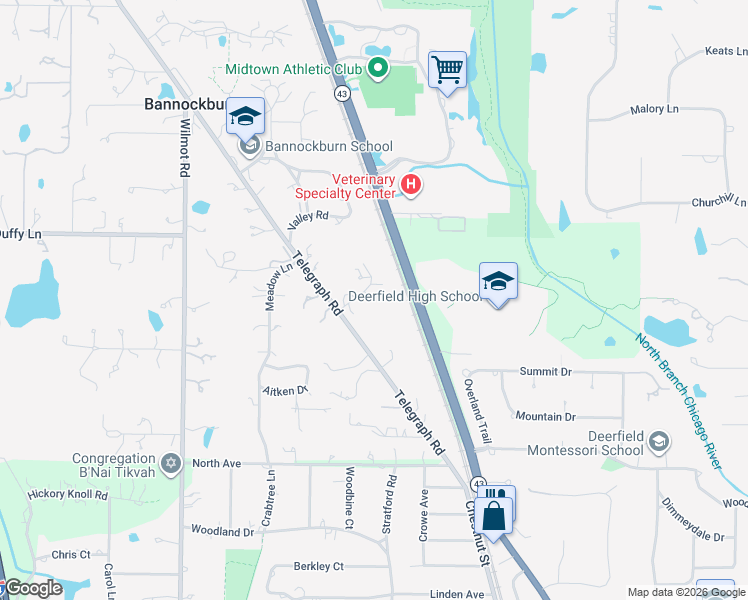 map of restaurants, bars, coffee shops, grocery stores, and more near 9 Bannockburn Court in Bannockburn