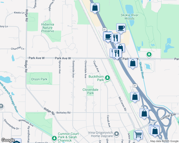 map of restaurants, bars, coffee shops, grocery stores, and more near 1622 Little John Court in Highland Park