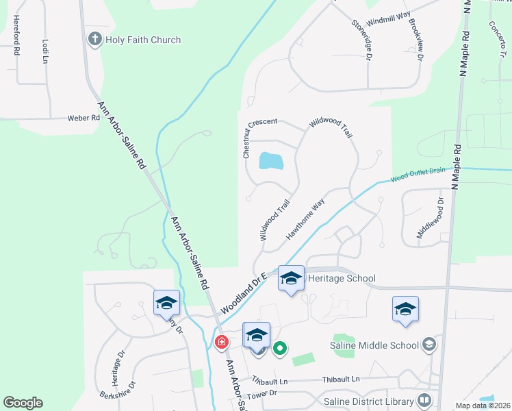 map of restaurants, bars, coffee shops, grocery stores, and more near 547 Rosebud Court in Saline