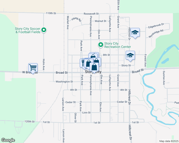 map of restaurants, bars, coffee shops, grocery stores, and more near in Story City