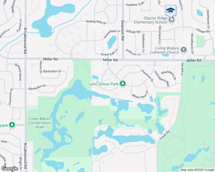 map of restaurants, bars, coffee shops, grocery stores, and more near 19 Redbud Court in Lake in the Hills