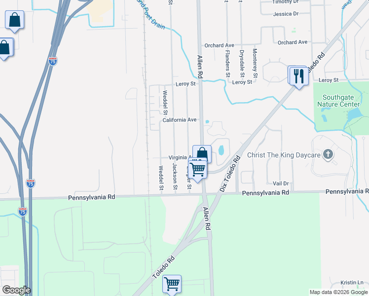 map of restaurants, bars, coffee shops, grocery stores, and more near 16427 Jackson Street in Taylor