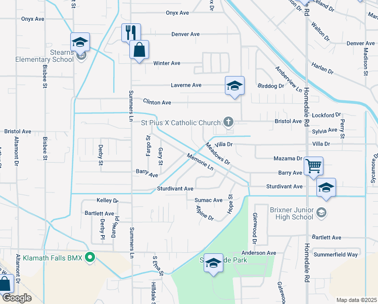 map of restaurants, bars, coffee shops, grocery stores, and more near 4481 Memorie Lane in Klamath Falls