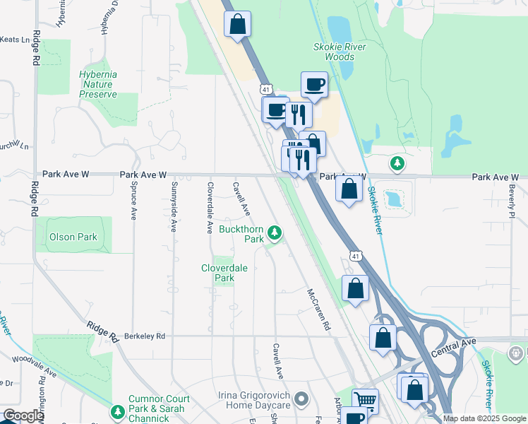 map of restaurants, bars, coffee shops, grocery stores, and more near 1918 McCraren Road in Highland Park