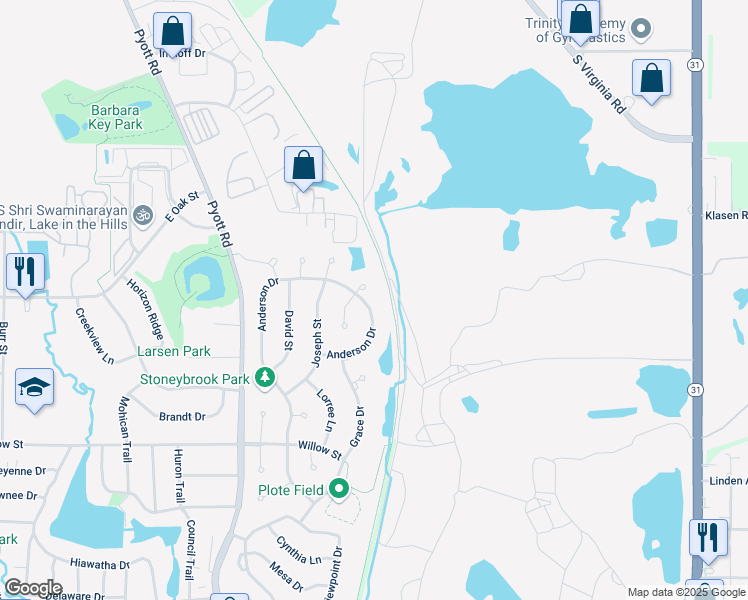 map of restaurants, bars, coffee shops, grocery stores, and more near 669 Anderson Drive in Lake in the Hills