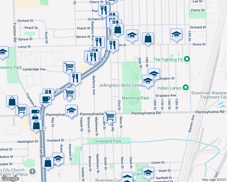 map of restaurants, bars, coffee shops, grocery stores, and more near 4 Quarry Road in Wyandotte