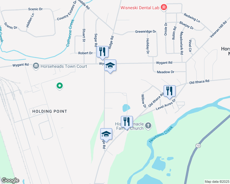 map of restaurants, bars, coffee shops, grocery stores, and more near 88 Ridge Road in Horseheads