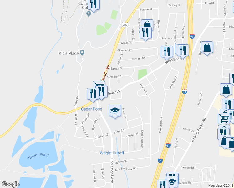 map of restaurants, bars, coffee shops, grocery stores, and more near 466 Westfield Road in Holyoke