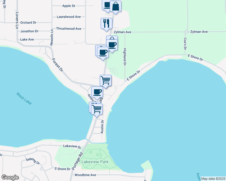 map of restaurants, bars, coffee shops, grocery stores, and more near 8924 Austin Court in Portage