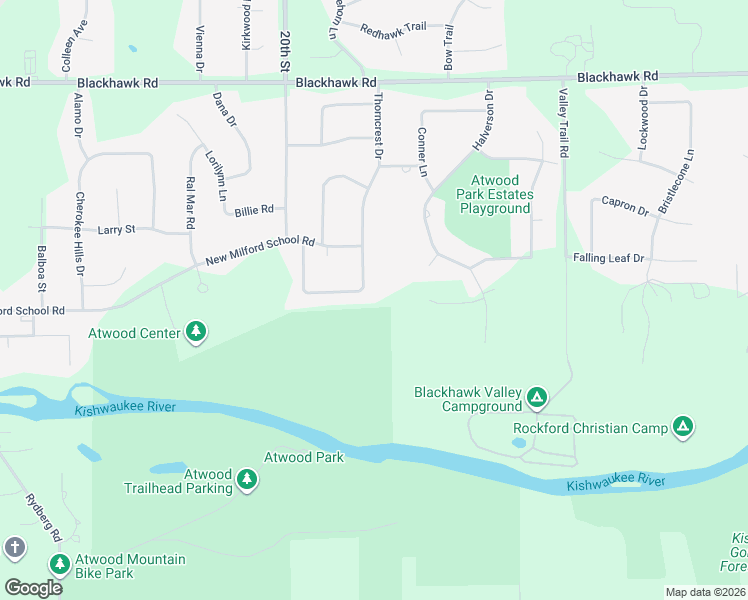 map of restaurants, bars, coffee shops, grocery stores, and more near 6466 Thorncrest Drive in Rockford