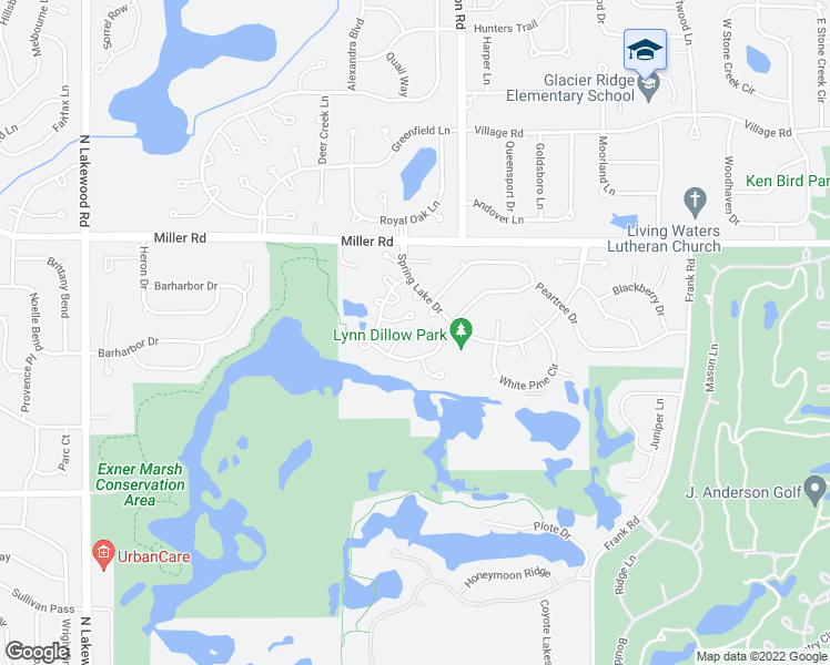 map of restaurants, bars, coffee shops, grocery stores, and more near 19 Redbud Court in Lake in the Hills