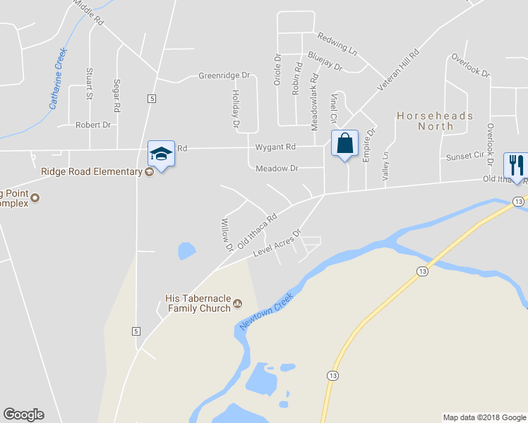 map of restaurants, bars, coffee shops, grocery stores, and more near 104 Chestnut Drive in Horseheads