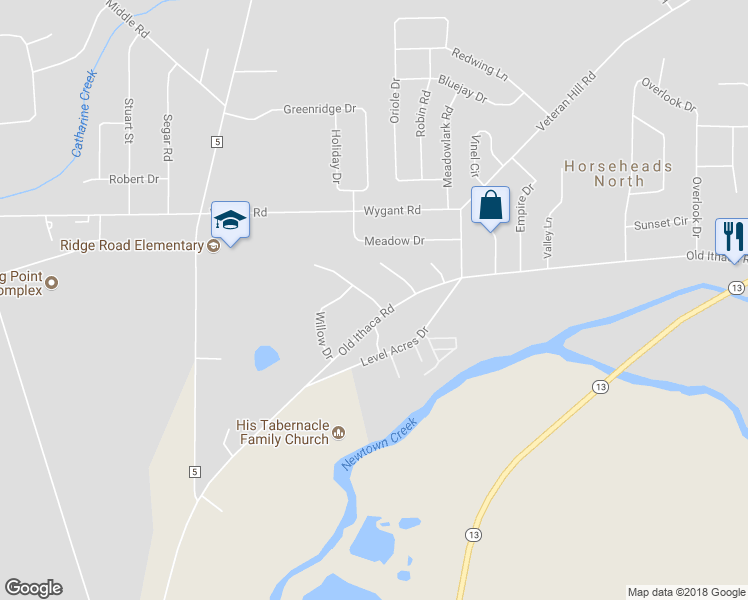 map of restaurants, bars, coffee shops, grocery stores, and more near 106 Chestnut Drive in Horseheads