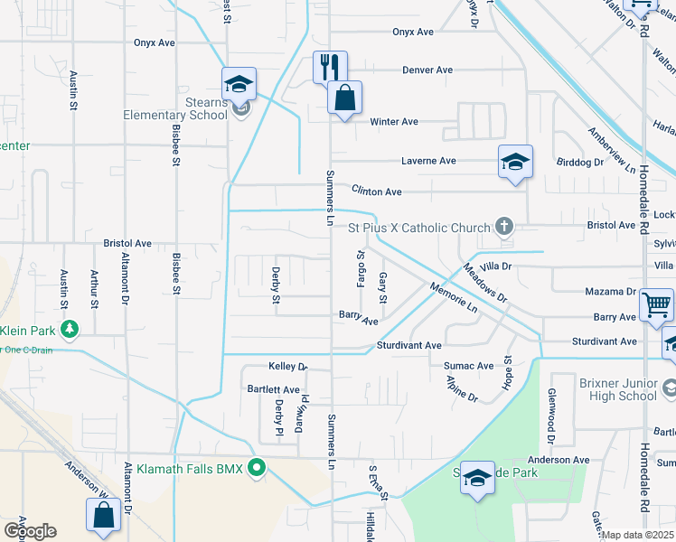 map of restaurants, bars, coffee shops, grocery stores, and more near 4237 Summers Lane in Klamath Falls