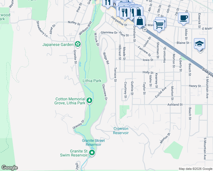 map of restaurants, bars, coffee shops, grocery stores, and more near 400 Glenview Drive in Ashland