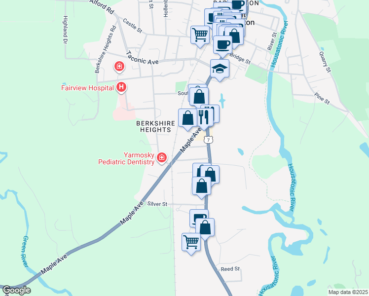 map of restaurants, bars, coffee shops, grocery stores, and more near 41 Maple Avenue in Great Barrington