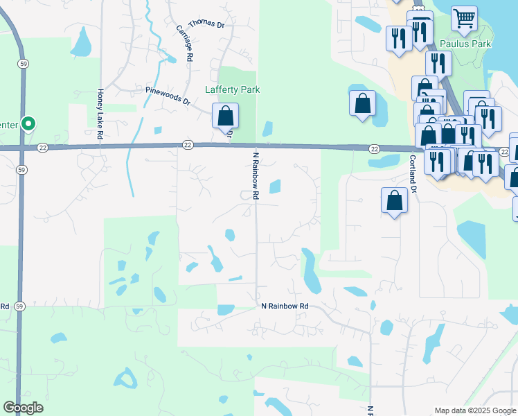 map of restaurants, bars, coffee shops, grocery stores, and more near 145 North Rainbow Road in North Barrington