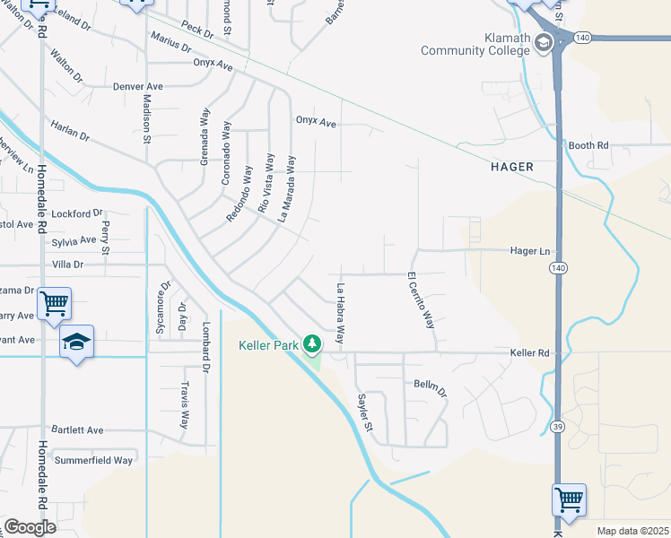 map of restaurants, bars, coffee shops, grocery stores, and more near 6423 Verda Vista Court in Klamath Falls