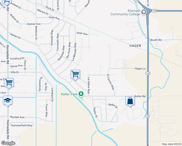 map of restaurants, bars, coffee shops, grocery stores, and more near 6423 Verda Vista Court in Klamath Falls