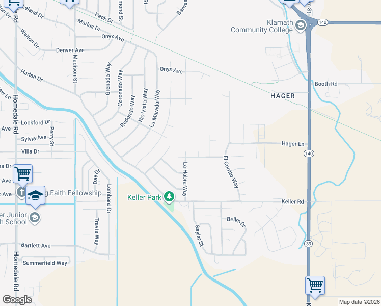 map of restaurants, bars, coffee shops, grocery stores, and more near 6423 Verda Vista Court in Klamath Falls