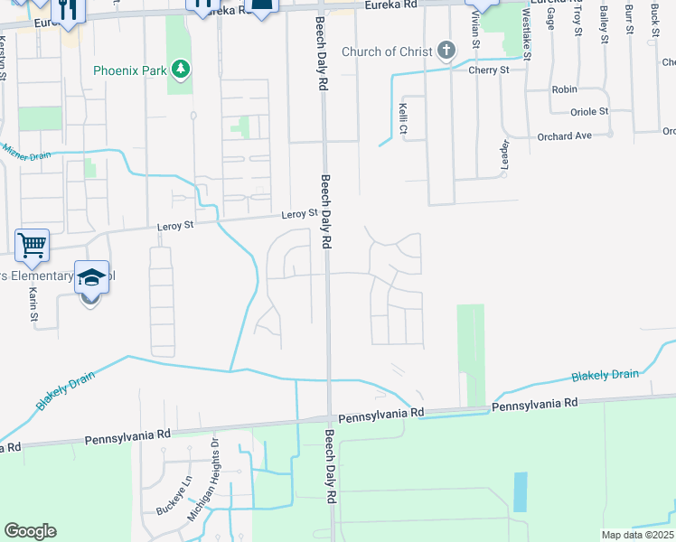 map of restaurants, bars, coffee shops, grocery stores, and more near 16085 Beech Daly Road in Taylor