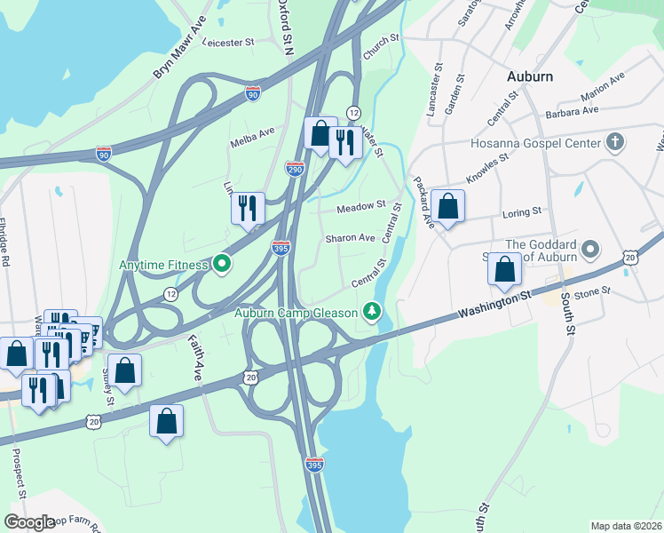map of restaurants, bars, coffee shops, grocery stores, and more near 10 Prentice Avenue in Auburn