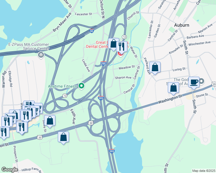 map of restaurants, bars, coffee shops, grocery stores, and more near 8 Dartmouth Drive in Auburn
