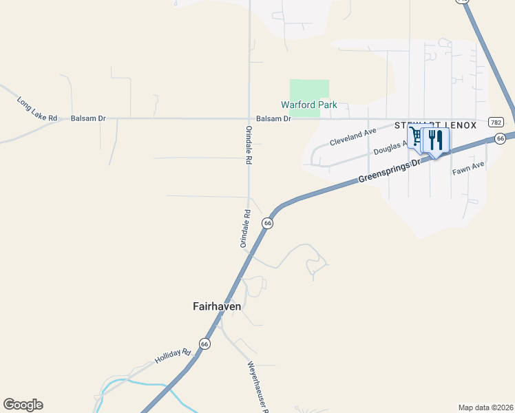 map of restaurants, bars, coffee shops, grocery stores, and more near Orindale Road in Klamath Falls