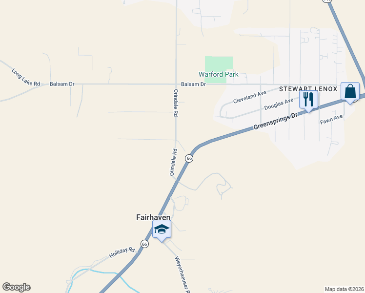 map of restaurants, bars, coffee shops, grocery stores, and more near Orindale Road in Klamath Falls