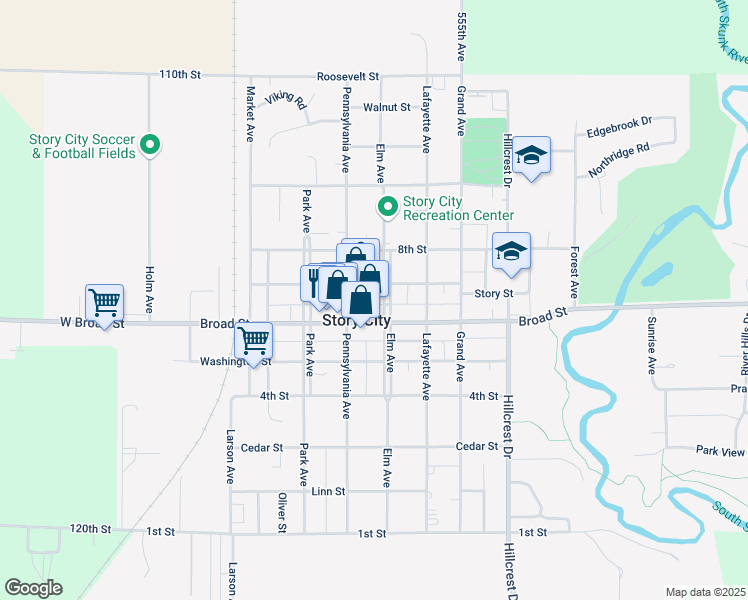 map of restaurants, bars, coffee shops, grocery stores, and more near in Story City
