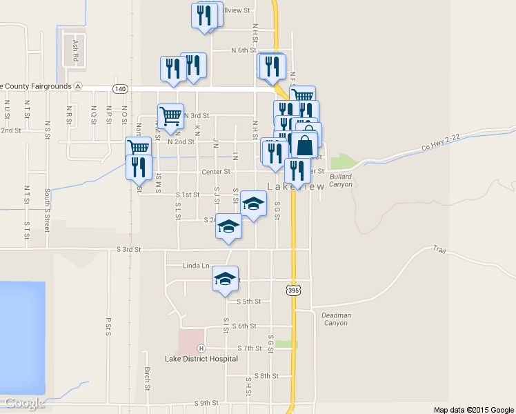map of restaurants, bars, coffee shops, grocery stores, and more near 131 South H Street in Lakeview