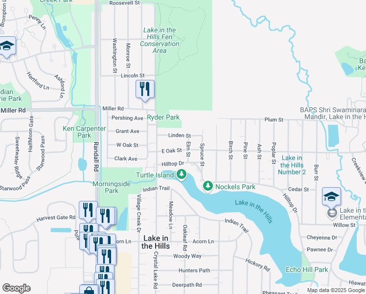 map of restaurants, bars, coffee shops, grocery stores, and more near 19 East Oak Street in Lake in the Hills