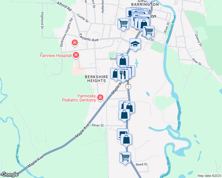 map of restaurants, bars, coffee shops, grocery stores, and more near 41-79 Maple Ave in Great Barrington