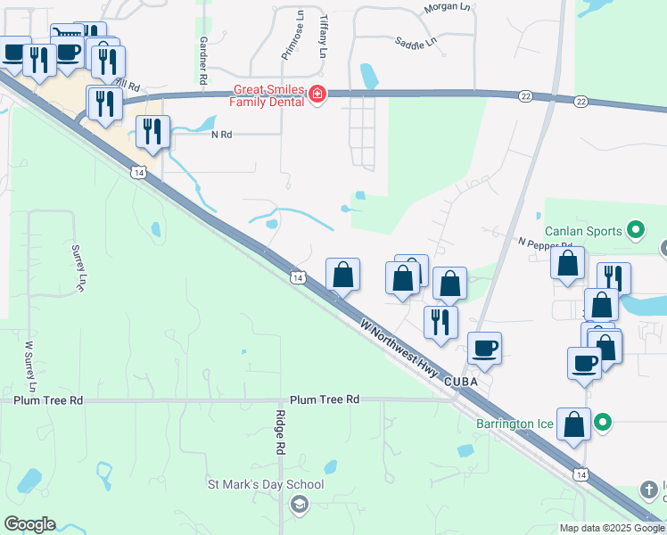 map of restaurants, bars, coffee shops, grocery stores, and more near 22320 Classic Court in Lake Barrington