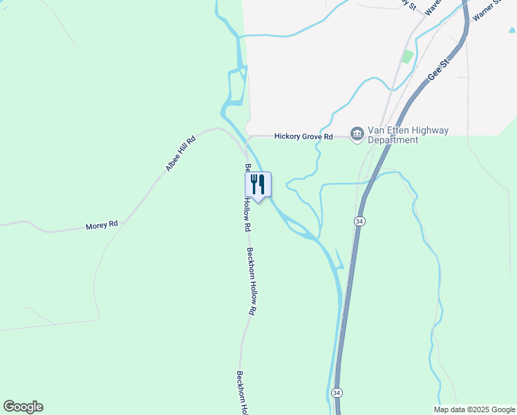 map of restaurants, bars, coffee shops, grocery stores, and more near 310 Beckhorn Hollow Road in Van Etten