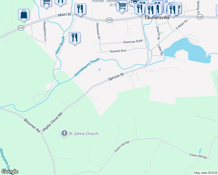 map of restaurants, bars, coffee shops, grocery stores, and more near 119 Spruce St in Tannersville