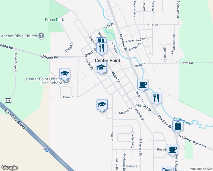 map of restaurants, bars, coffee shops, grocery stores, and more near 410 Valley Street in Center Point