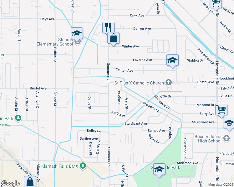 map of restaurants, bars, coffee shops, grocery stores, and more near 4237 Summers Lane in Klamath Falls