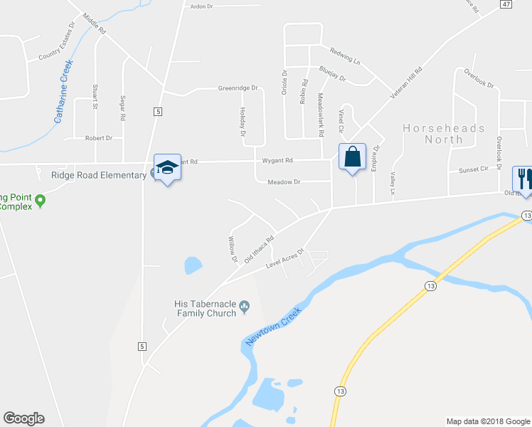 map of restaurants, bars, coffee shops, grocery stores, and more near 110 Chestnut Drive in Horseheads