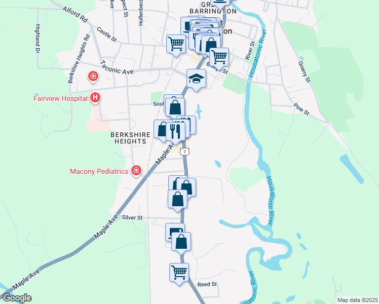 map of restaurants, bars, coffee shops, grocery stores, and more near 533 South Main Street in Great Barrington
