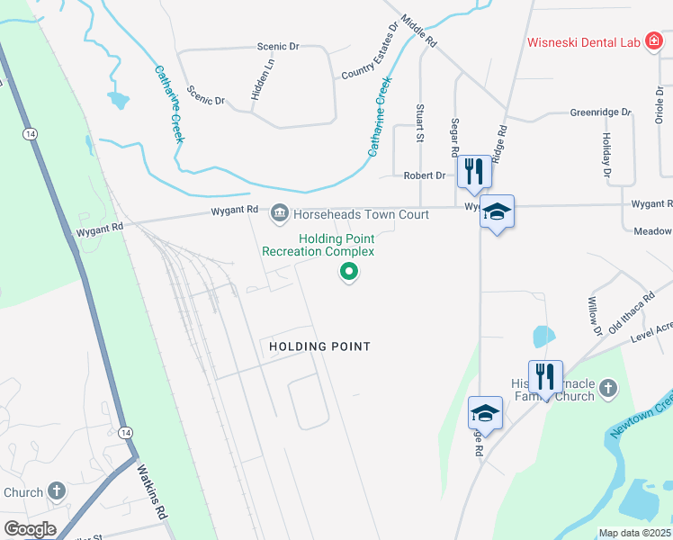 map of restaurants, bars, coffee shops, grocery stores, and more near 150 Wygant Road in Horseheads