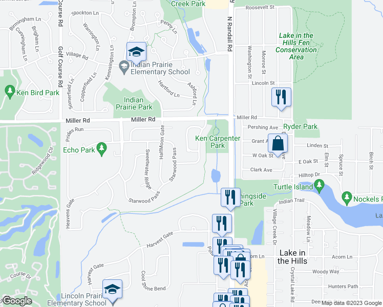 map of restaurants, bars, coffee shops, grocery stores, and more near 205 Northlight Passe in Lake in the Hills