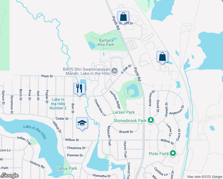 map of restaurants, bars, coffee shops, grocery stores, and more near 1100 Horizon Ridge in Lake in the Hills