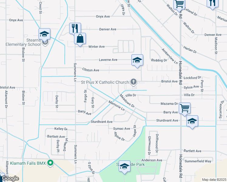 map of restaurants, bars, coffee shops, grocery stores, and more near 4175 Bristol Court in Klamath Falls