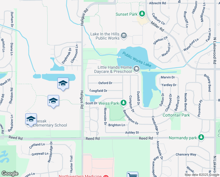 map of restaurants, bars, coffee shops, grocery stores, and more near 10418 Scott Drive in Huntley