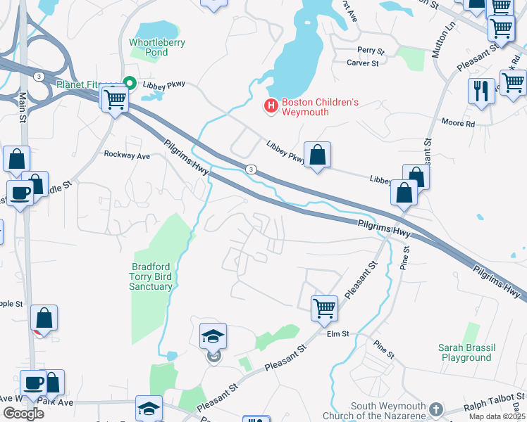 map of restaurants, bars, coffee shops, grocery stores, and more near 159 Tall Oaks Drive in Weymouth