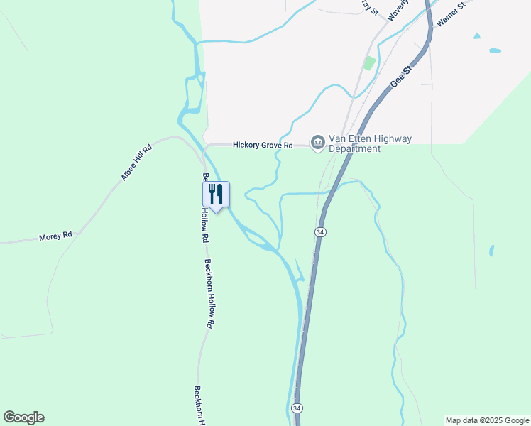 map of restaurants, bars, coffee shops, grocery stores, and more near 310 Beckhorn Hollow Road in Van Etten