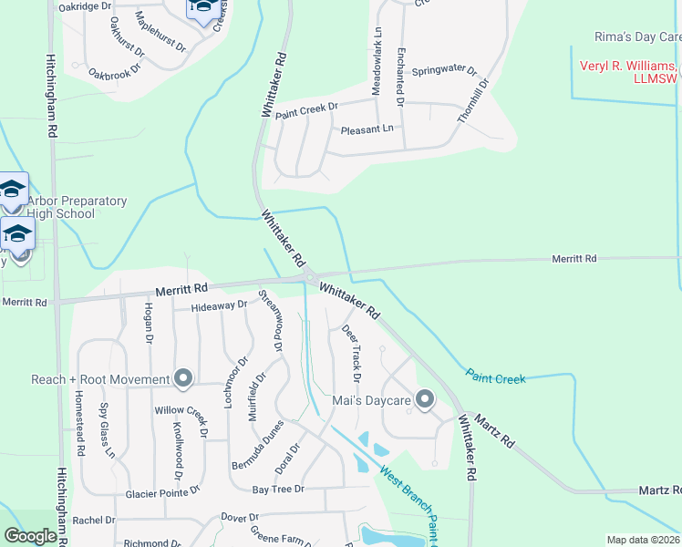 map of restaurants, bars, coffee shops, grocery stores, and more near 7706 Merritt Road in Ypsilanti